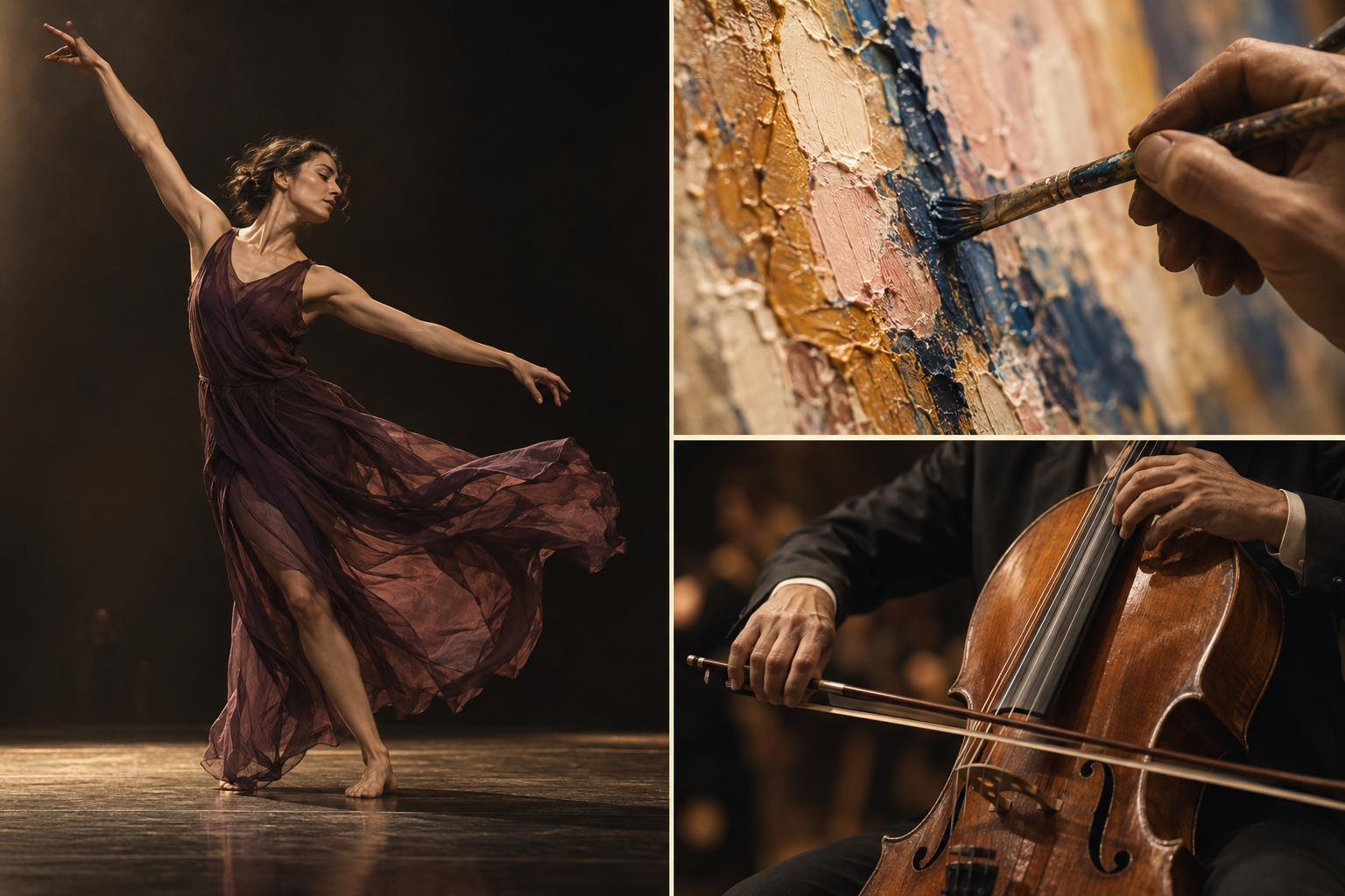 Dance, painting and cello: artistic imagery